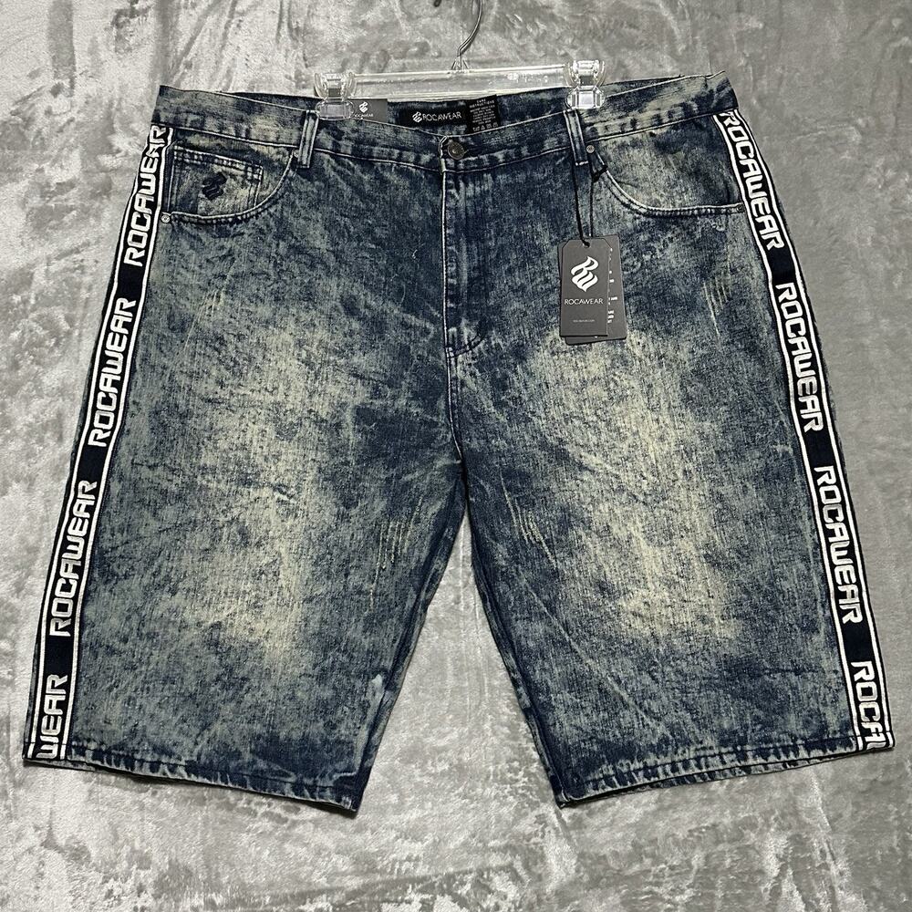 NWT Rocawear Baggy Denim Jean Shorts Mens Size 46 Blue Y2K Hip Hop Streetwear